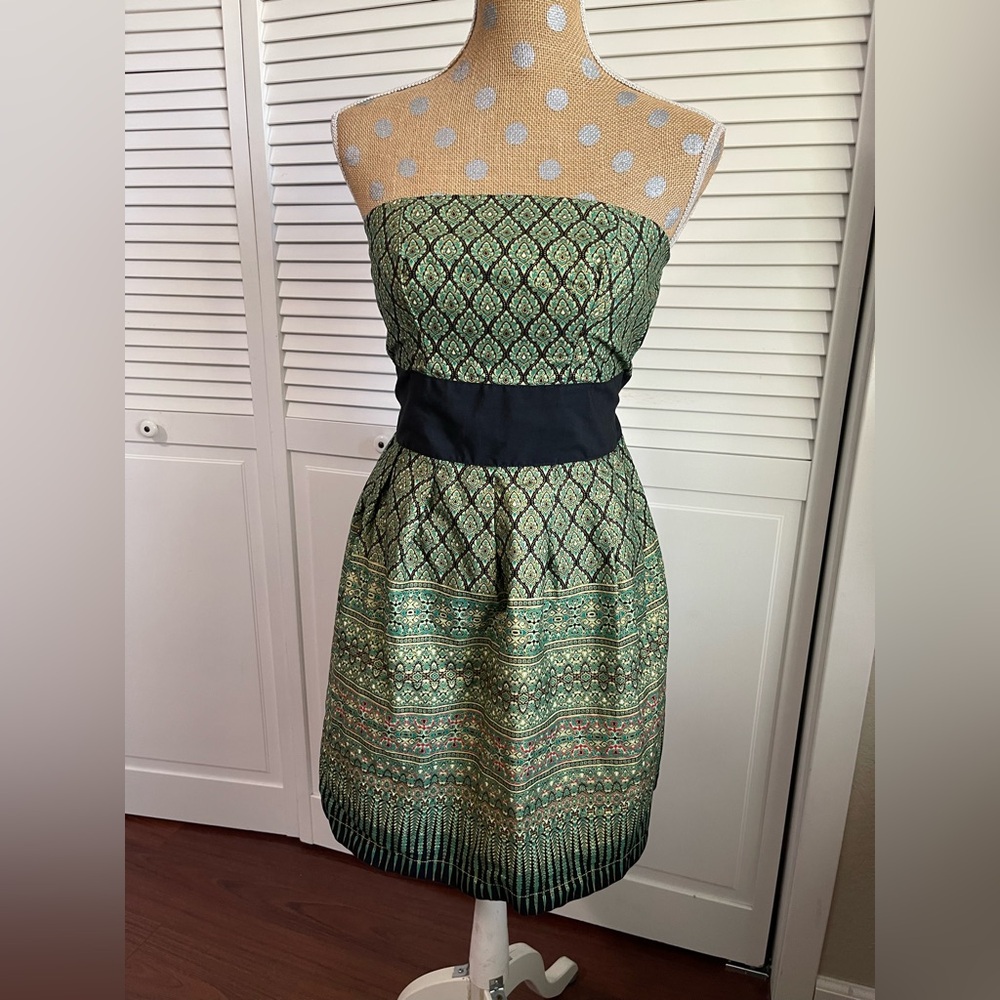 Beautiful Sukhothai mini dress green gold boho Sz large